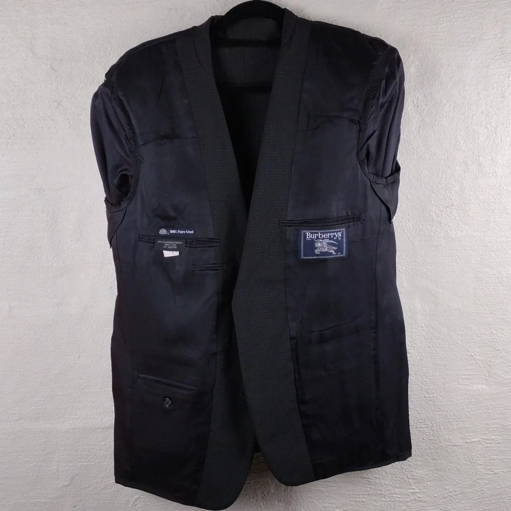 Burberry 100% Pure Wool Black Plaid One Notched Single-Breasted Dress Coat
